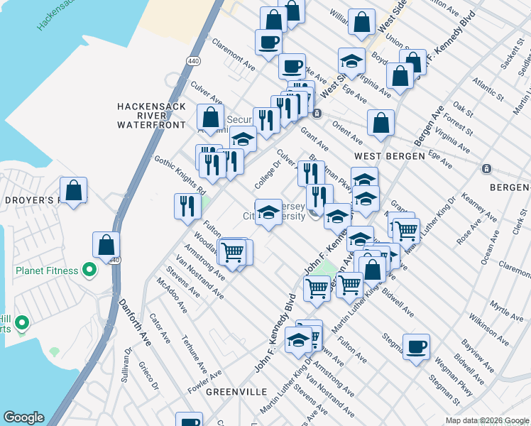 map of restaurants, bars, coffee shops, grocery stores, and more near 356 Stegman Parkway in Jersey City