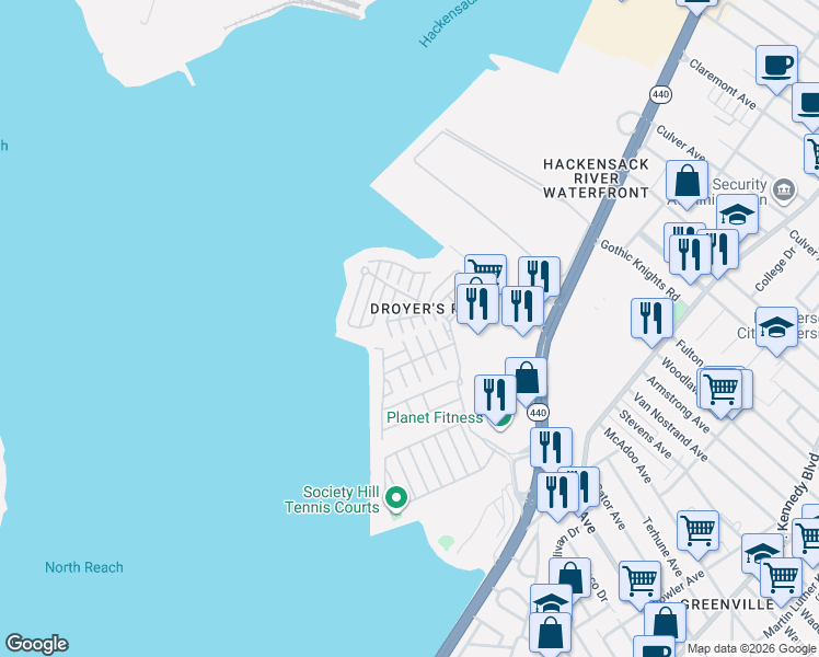 map of restaurants, bars, coffee shops, grocery stores, and more near 2 Carpenter Court in Jersey City