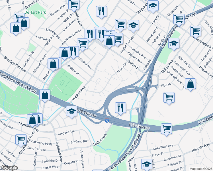 map of restaurants, bars, coffee shops, grocery stores, and more near 1849-1865 Manor Dr in Union