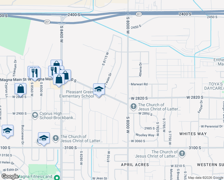 map of restaurants, bars, coffee shops, grocery stores, and more near 2689 Melville Drive in Magna
