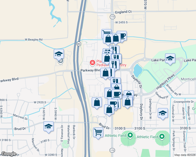 map of restaurants, bars, coffee shops, grocery stores, and more near 2757 Glen Eagle Drive in West Valley City