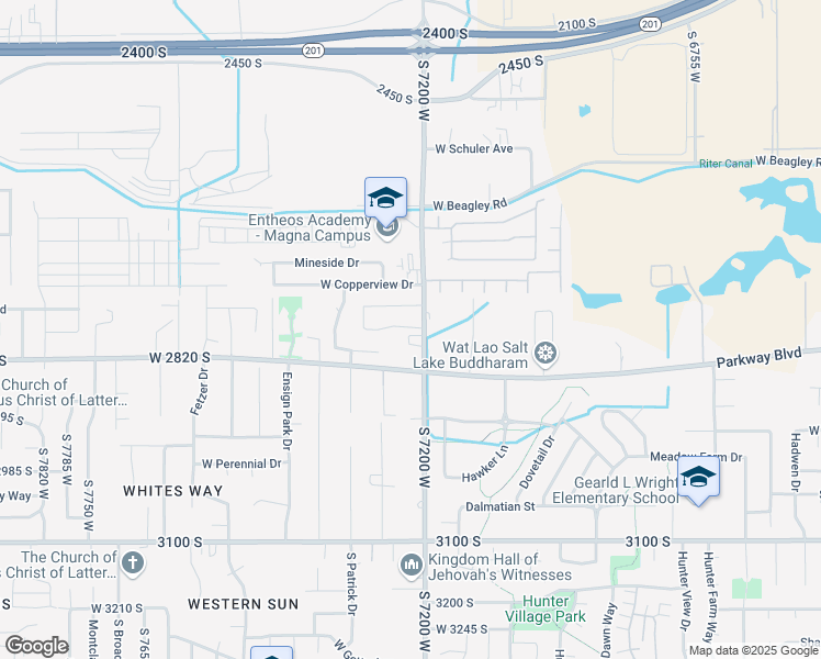 map of restaurants, bars, coffee shops, grocery stores, and more near 7241 West San Harbor Lane in Magna