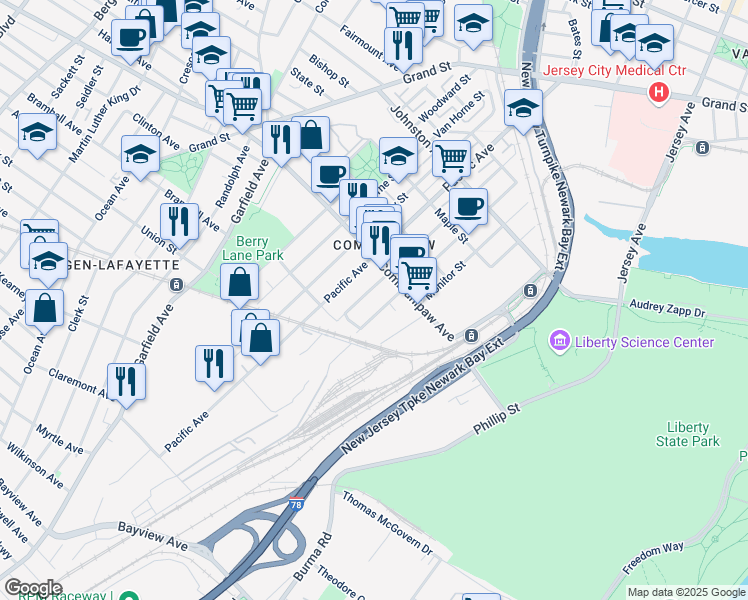 map of restaurants, bars, coffee shops, grocery stores, and more near 248 Whiton Street in Jersey City