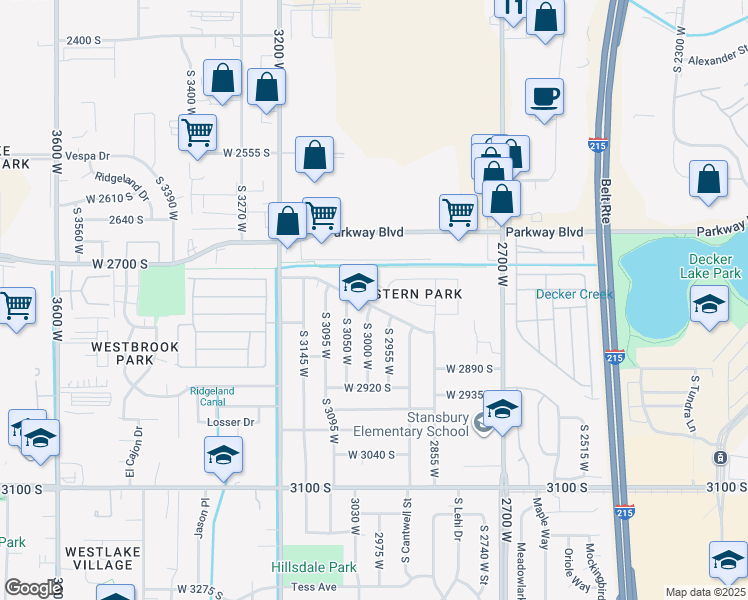 map of restaurants, bars, coffee shops, grocery stores, and more near 2953 Baty Drive 2745 south in West Valley City