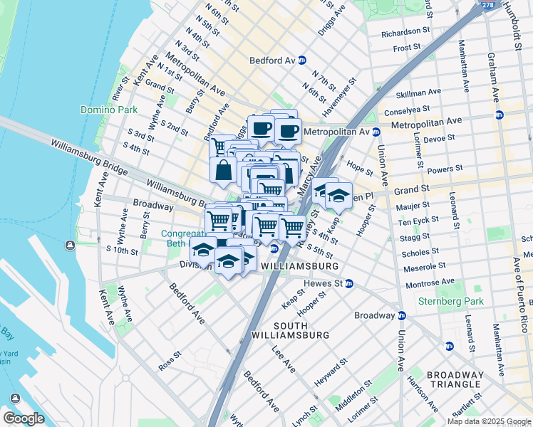 map of restaurants, bars, coffee shops, grocery stores, and more near 217 Havemeyer Street in Brooklyn
