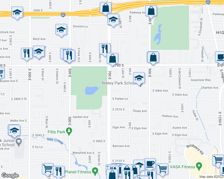 map of restaurants, bars, coffee shops, grocery stores, and more near 701 East Nibley View Court in Salt Lake City