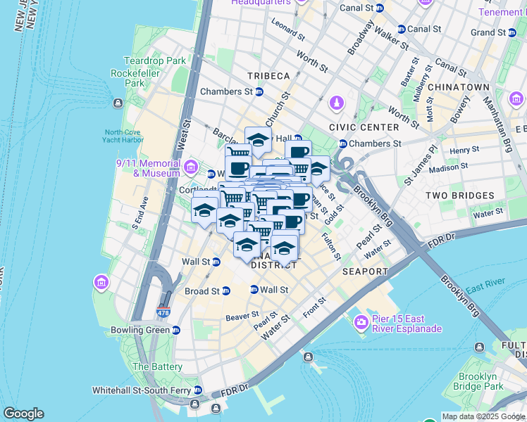 map of restaurants, bars, coffee shops, grocery stores, and more near in New York