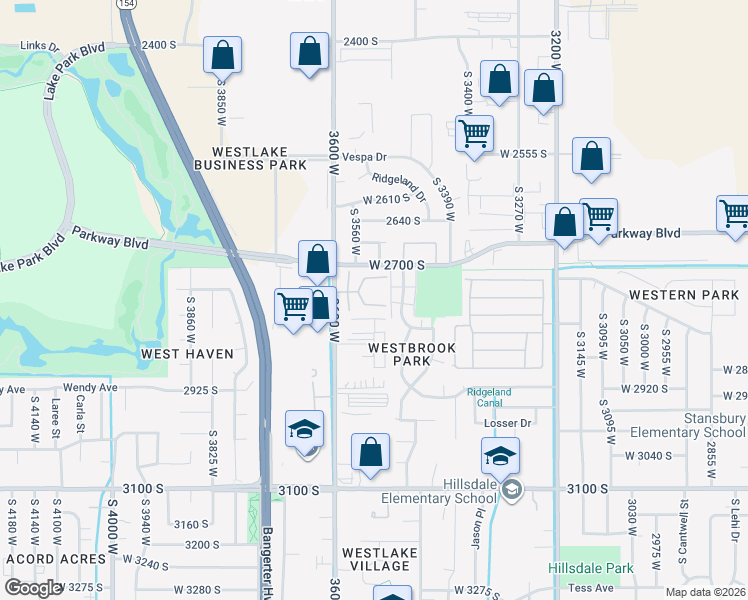 map of restaurants, bars, coffee shops, grocery stores, and more near 3538 Land Drive in West Valley City