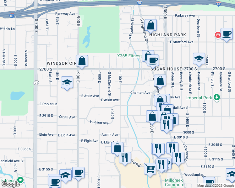 map of restaurants, bars, coffee shops, grocery stores, and more near 1106 Charlton Avenue in Salt Lake City