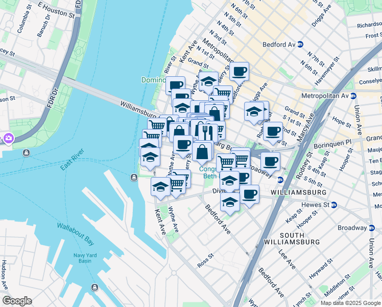 map of restaurants, bars, coffee shops, grocery stores, and more near 101 South 8th Street in Brooklyn