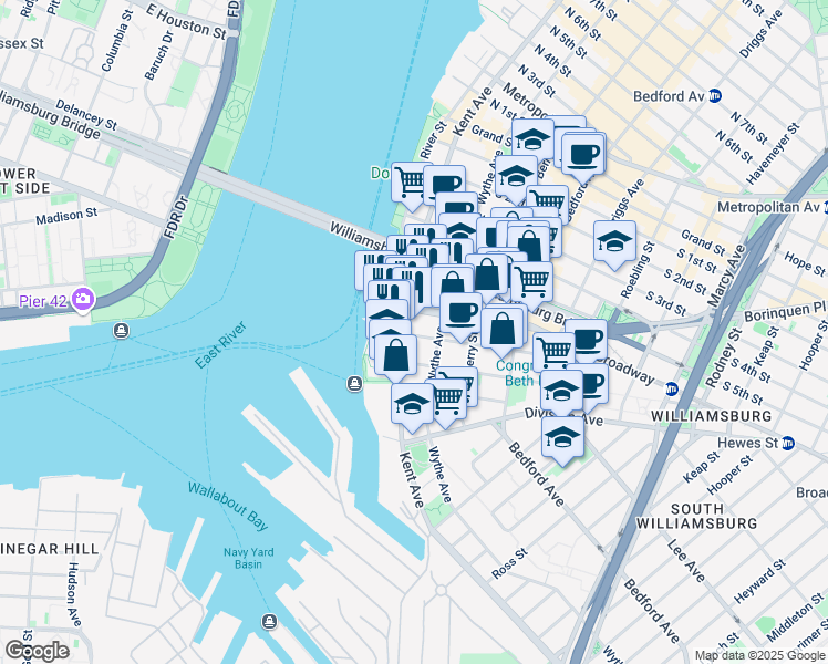 map of restaurants, bars, coffee shops, grocery stores, and more near 37 South 8th Street in Brooklyn