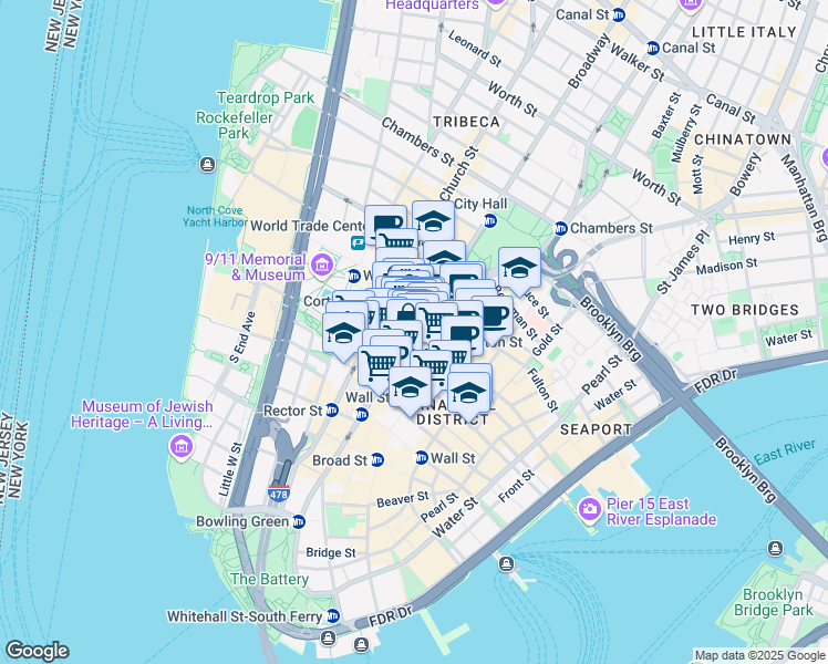 map of restaurants, bars, coffee shops, grocery stores, and more near in New York