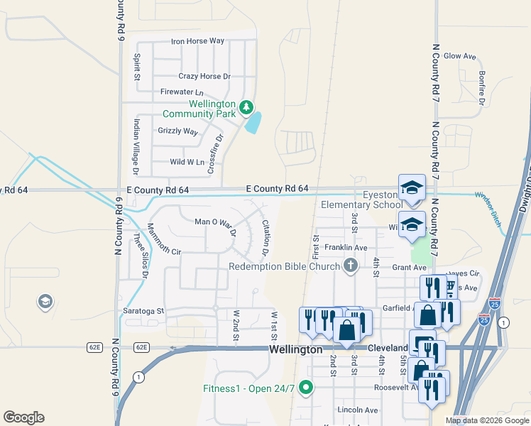 map of restaurants, bars, coffee shops, grocery stores, and more near 8594 Citation Drive in Wellington