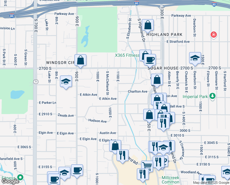 map of restaurants, bars, coffee shops, grocery stores, and more near 1106 Charlton Avenue in Salt Lake City