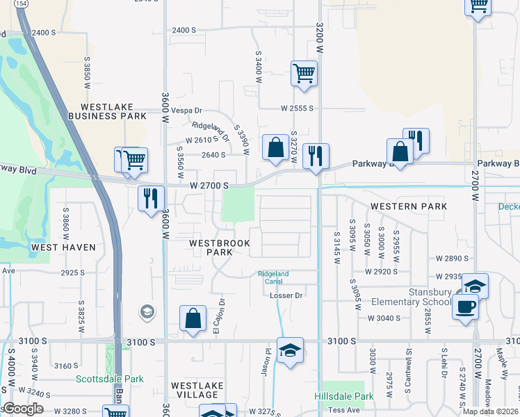 map of restaurants, bars, coffee shops, grocery stores, and more near 3508 Hanover Park Drive in West Valley City