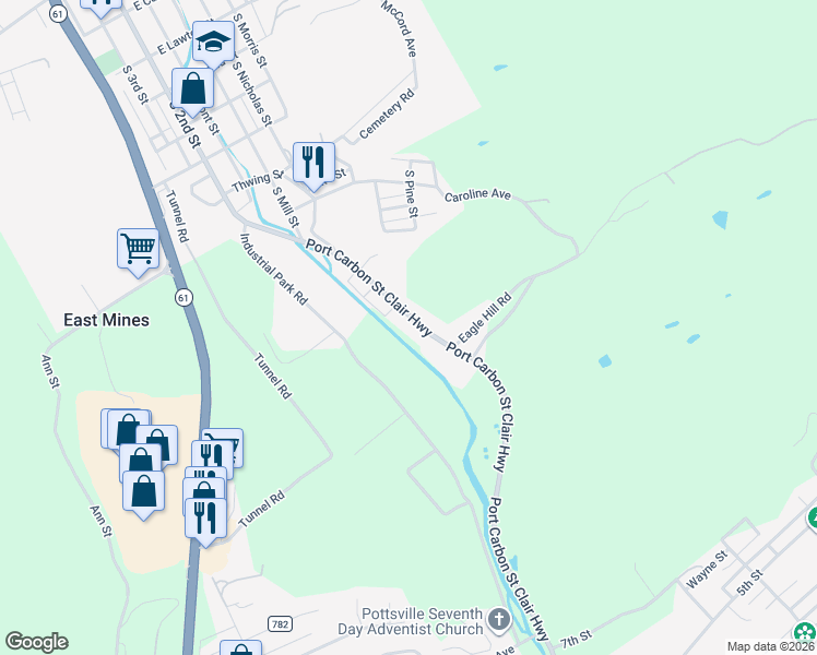 map of restaurants, bars, coffee shops, grocery stores, and more near 693 Port Carbon Saint Clair Highway in Pottsville