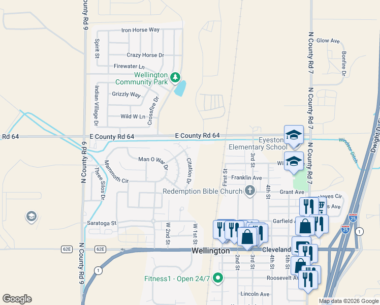 map of restaurants, bars, coffee shops, grocery stores, and more near 8594 Citation Drive in Wellington