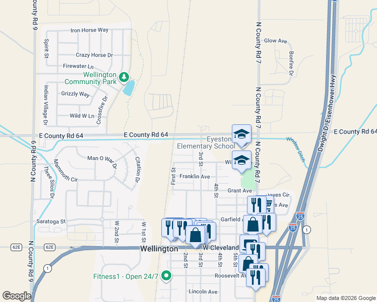 map of restaurants, bars, coffee shops, grocery stores, and more near 3751 Henderson Avenue in Wellington