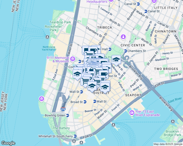 map of restaurants, bars, coffee shops, grocery stores, and more near in New York