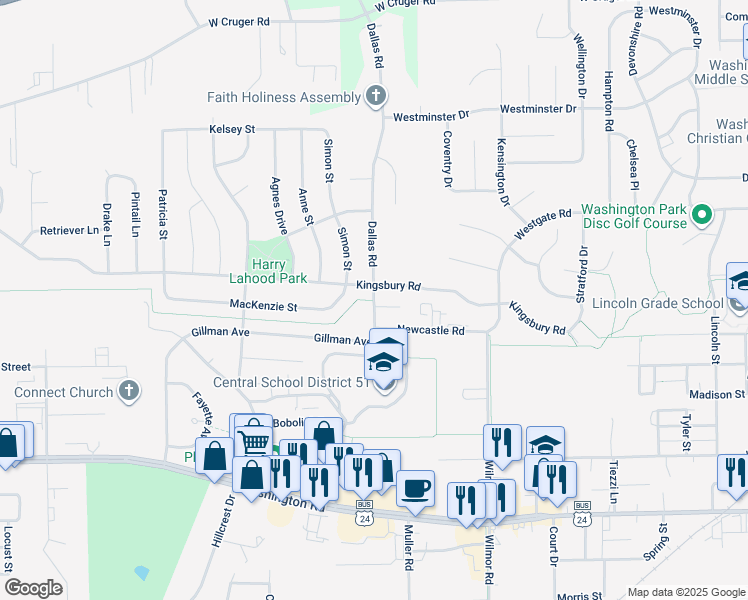 map of restaurants, bars, coffee shops, grocery stores, and more near Washington Recreation Trail in Washington