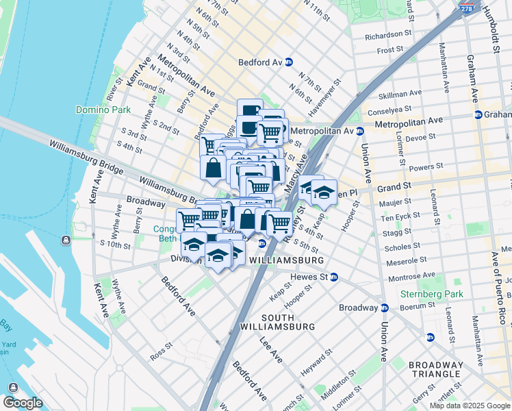 map of restaurants, bars, coffee shops, grocery stores, and more near 217 Havemeyer Street in Brooklyn