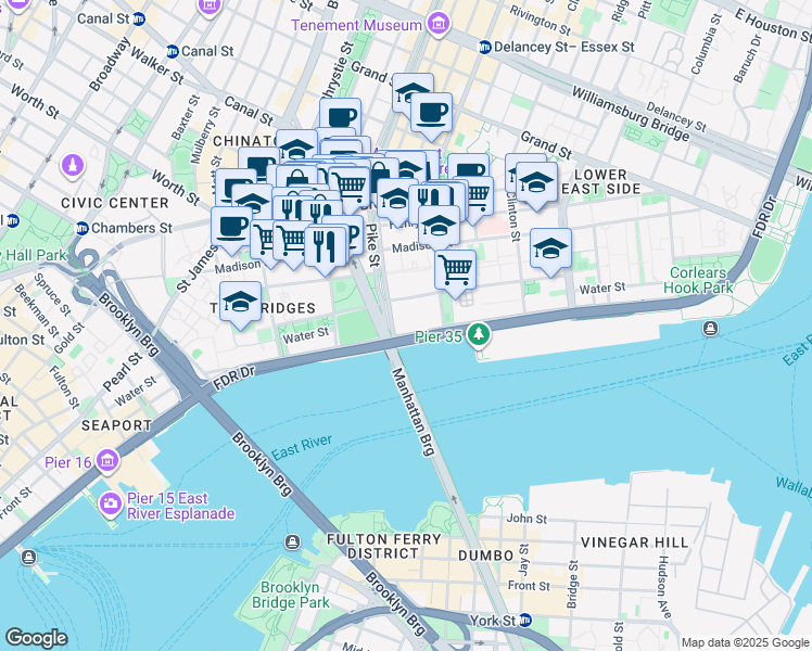 map of restaurants, bars, coffee shops, grocery stores, and more near in New York