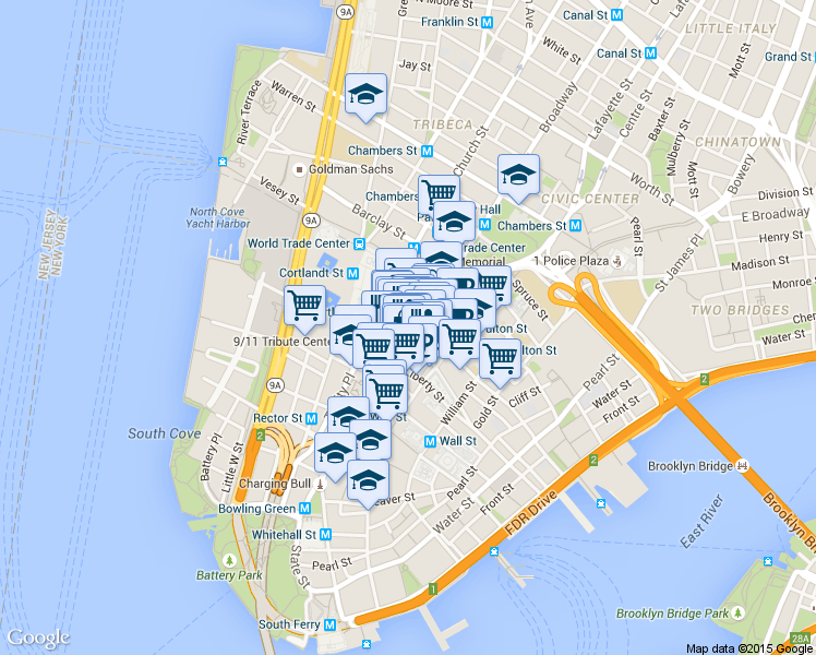 map of restaurants, bars, coffee shops, grocery stores, and more near in New York