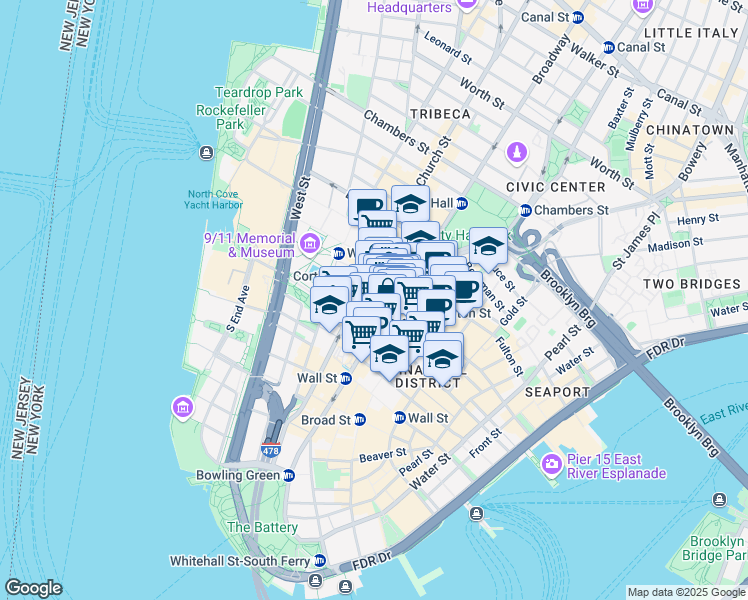 map of restaurants, bars, coffee shops, grocery stores, and more near in New York