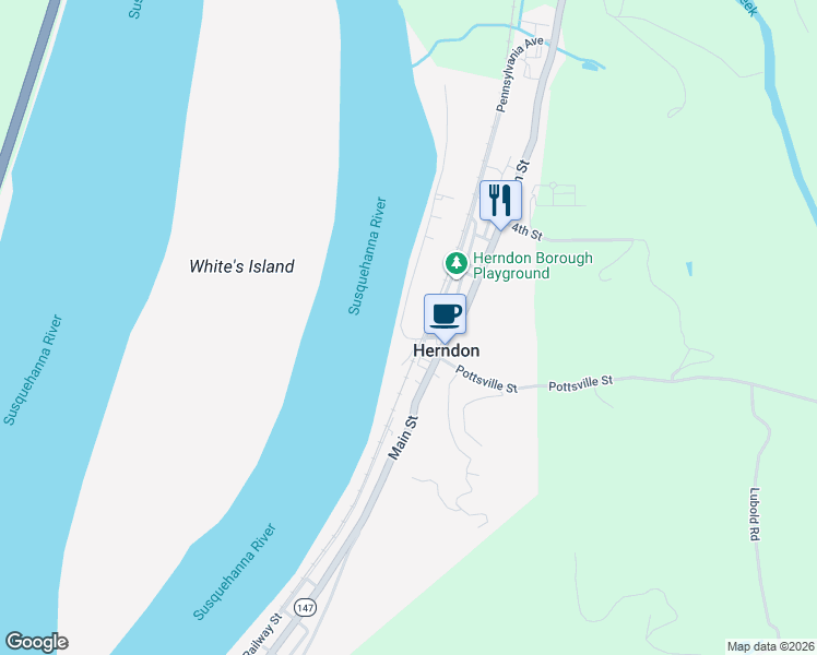 map of restaurants, bars, coffee shops, grocery stores, and more near Riverside Ave in Herndon