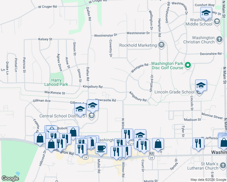 map of restaurants, bars, coffee shops, grocery stores, and more near 1108 Kingsbury Road in Washington