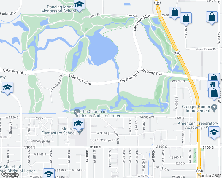 map of restaurants, bars, coffee shops, grocery stores, and more near 4225 Lake Park Boulevard in West Valley City