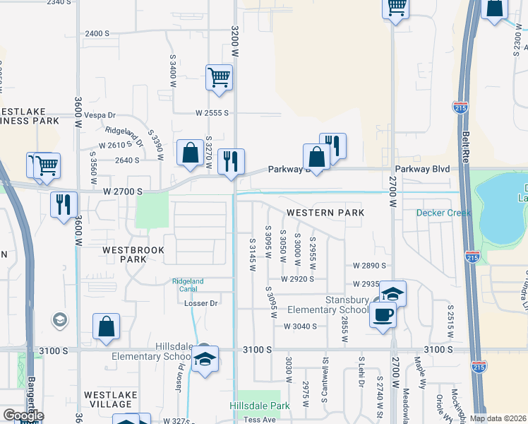 map of restaurants, bars, coffee shops, grocery stores, and more near 2756 South 3095 West in West Valley City