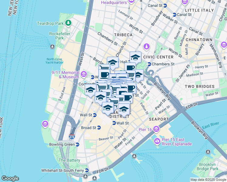 map of restaurants, bars, coffee shops, grocery stores, and more near in New York