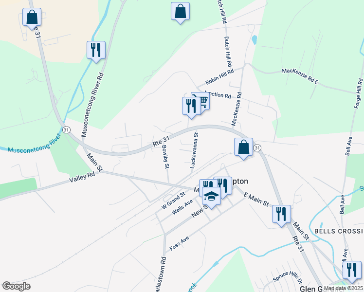 map of restaurants, bars, coffee shops, grocery stores, and more near 27 Lackawanna Street in Hampton