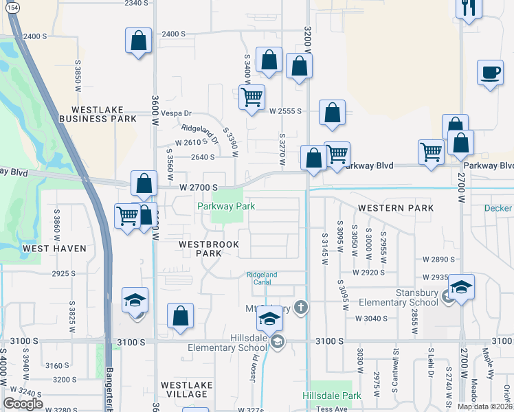 map of restaurants, bars, coffee shops, grocery stores, and more near 3297 Hanover Park Drive in West Valley City