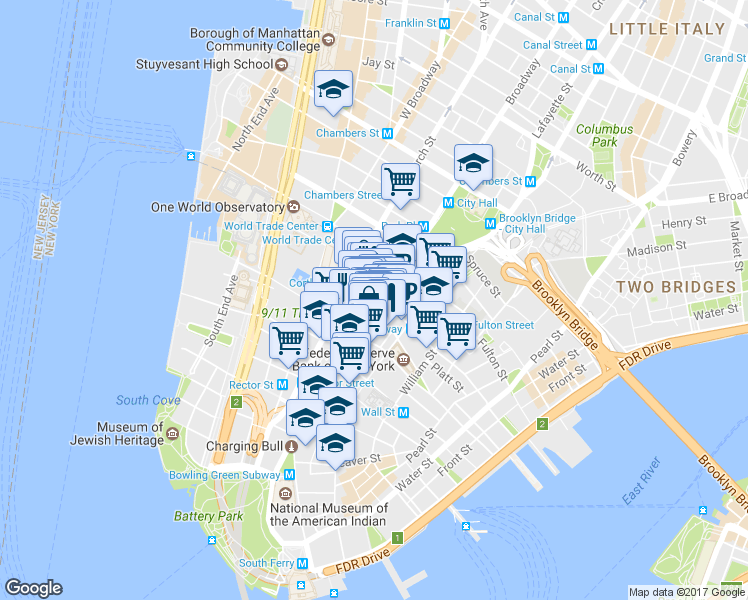 map of restaurants, bars, coffee shops, grocery stores, and more near in New York