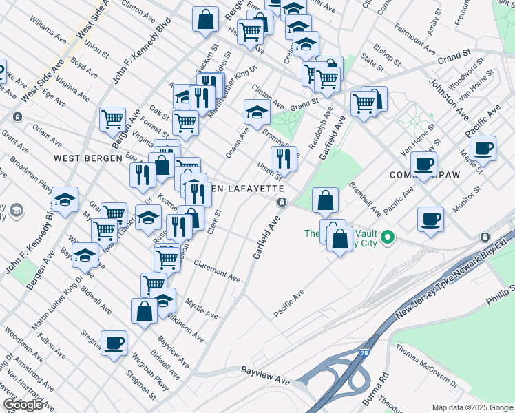 map of restaurants, bars, coffee shops, grocery stores, and more near 177 Randolph Avenue in Jersey City