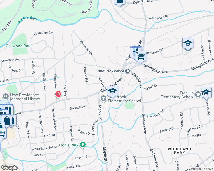 map of restaurants, bars, coffee shops, grocery stores, and more near 896 Springfield Avenue in New Providence