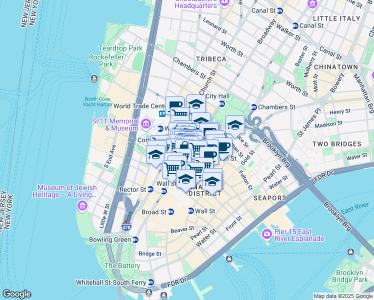 map of restaurants, bars, coffee shops, grocery stores, and more near in New York
