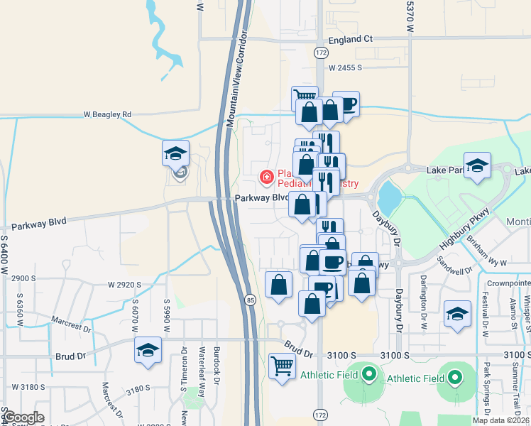 map of restaurants, bars, coffee shops, grocery stores, and more near 5737 Loch Raven Court in West Valley City