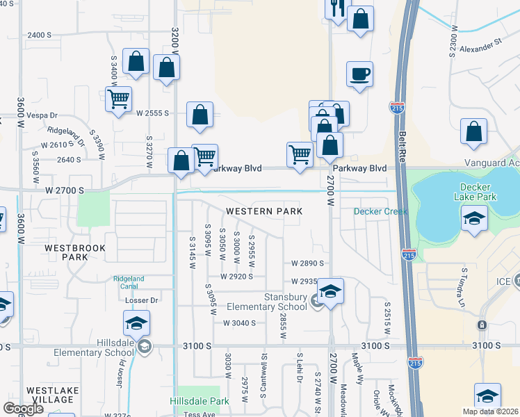map of restaurants, bars, coffee shops, grocery stores, and more near 2953 Baty Drive 2745 south in West Valley City