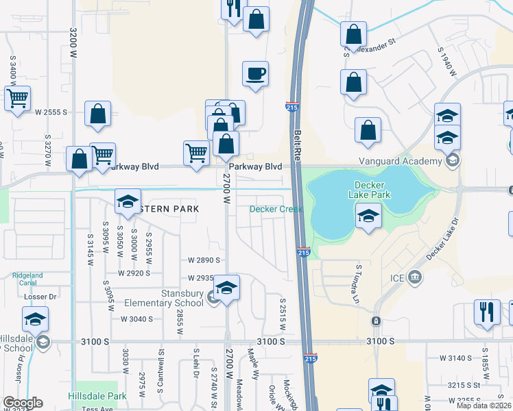 map of restaurants, bars, coffee shops, grocery stores, and more near 4224 South 2600 West in West Valley City