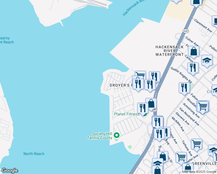 map of restaurants, bars, coffee shops, grocery stores, and more near in Jersey City