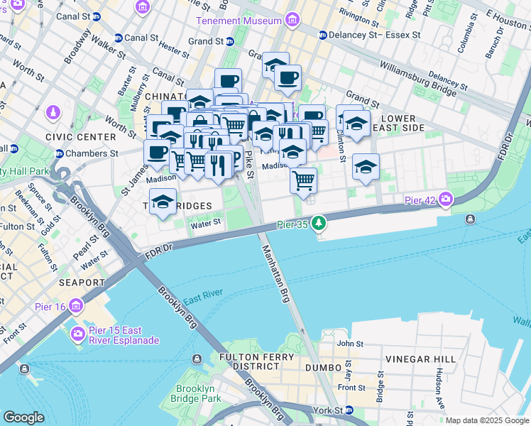 map of restaurants, bars, coffee shops, grocery stores, and more near in New York