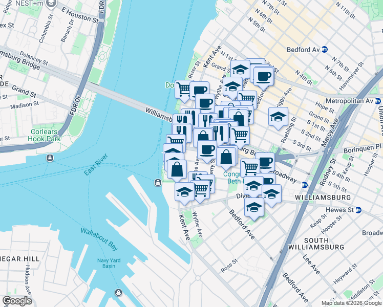 map of restaurants, bars, coffee shops, grocery stores, and more near 37 South 8th Street in Brooklyn