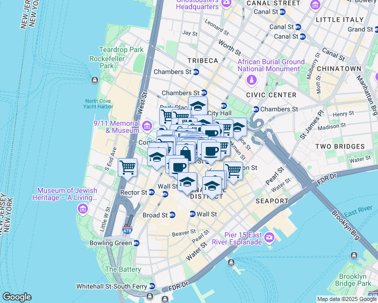 map of restaurants, bars, coffee shops, grocery stores, and more near in New York