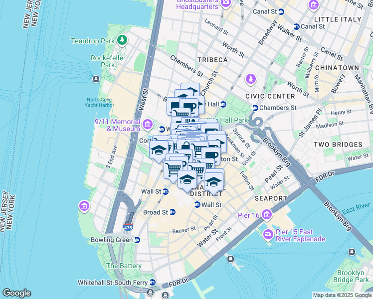 map of restaurants, bars, coffee shops, grocery stores, and more near in New York