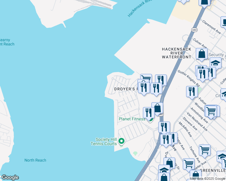 map of restaurants, bars, coffee shops, grocery stores, and more near in Jersey City