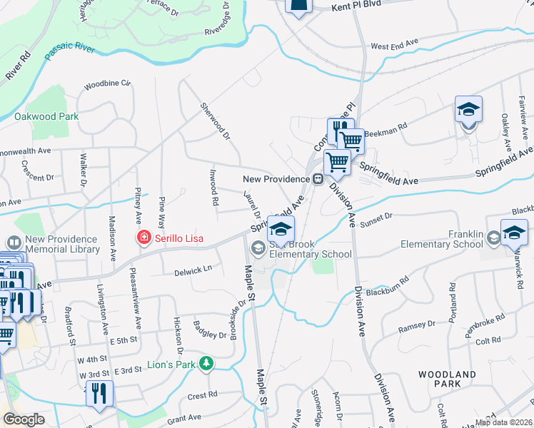 map of restaurants, bars, coffee shops, grocery stores, and more near 896 Springfield Avenue in New Providence