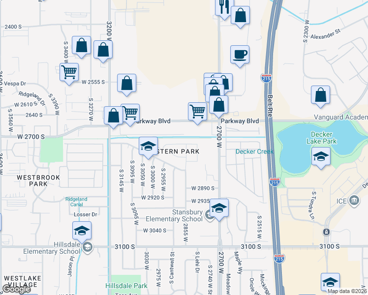 map of restaurants, bars, coffee shops, grocery stores, and more near 2744 2855 west in West Valley City